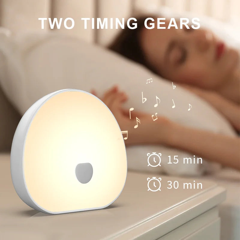 Mini Night Light with White Noise, 10 Soothing Sounds, 15/30min Timer, Colorful Lighting, Portable Night Light as Christmas Gift