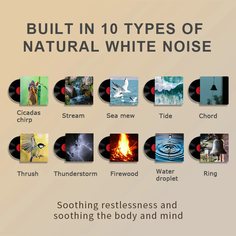 Mini Night Light with White Noise, 10 Soothing Sounds, 15/30min Timer, Colorful Lighting, Portable Night Light as Christmas Gift